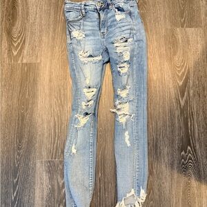 American Eagle Outfitters Sky Blue Ripped Skinny Jeans